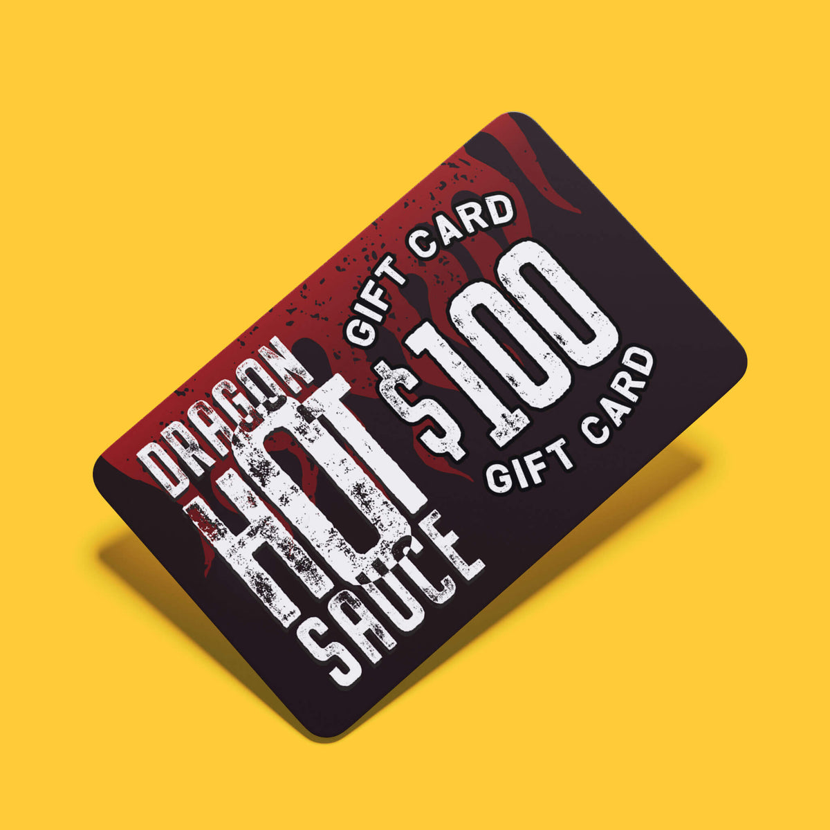 Dragon Hot Sauce gift card on a golden yellow background
