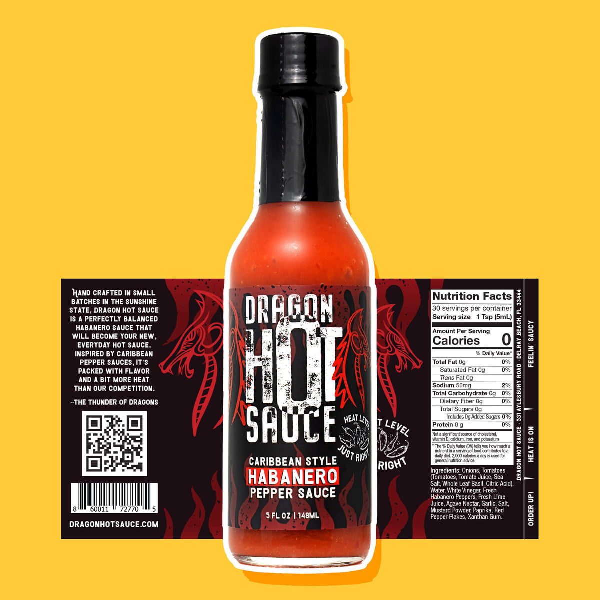 Caribbean Style Habanero Pepper Sauce bottle with full label | Dragon Hot Sauce